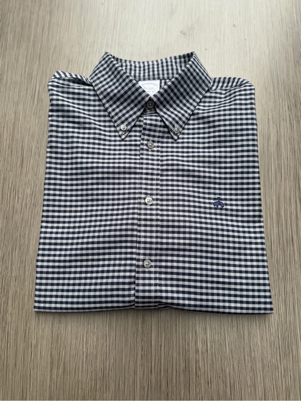 Brooks Brothers Regent Fit Non-Iron Stretch Gingham Shirt - Navy/White - Large